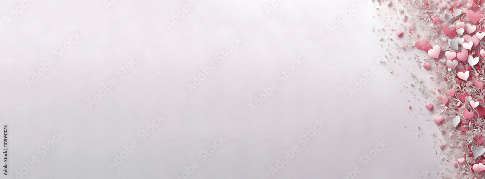 Soft Pink and Silver Background with Small Elegant Hearts, Creating a Romantic Atmosphere