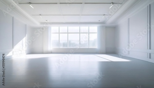 Bright, empty room with large windows.