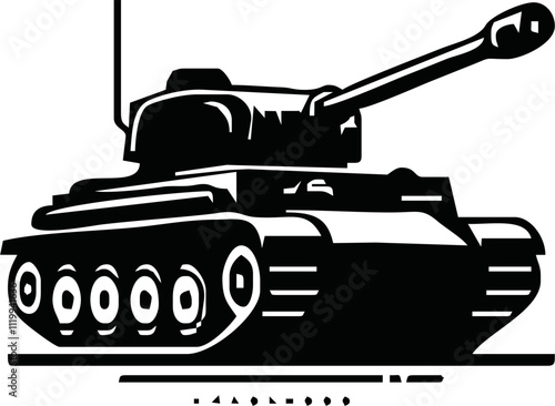 Tank isolated on white background. Vector Military machine. Tank logotype. Black and white tank icon.