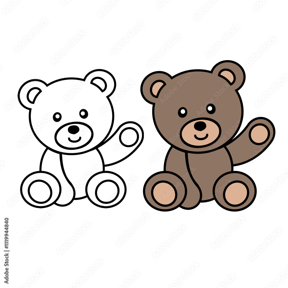 Teddy Bear, outline, black and white line. Colorless Teddy Bear, outline, black and white line. Colorless