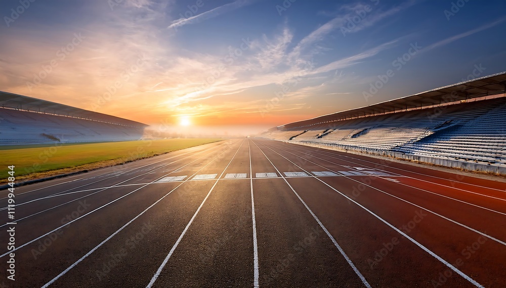 Track and field stadium at sunrise. Track and field stadium at sunrise.