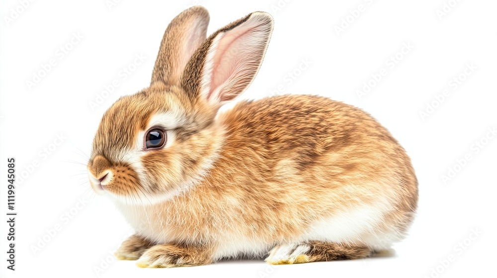 Fototapeta premium Adorable Brown Bunny Sitting Isolated On White Background