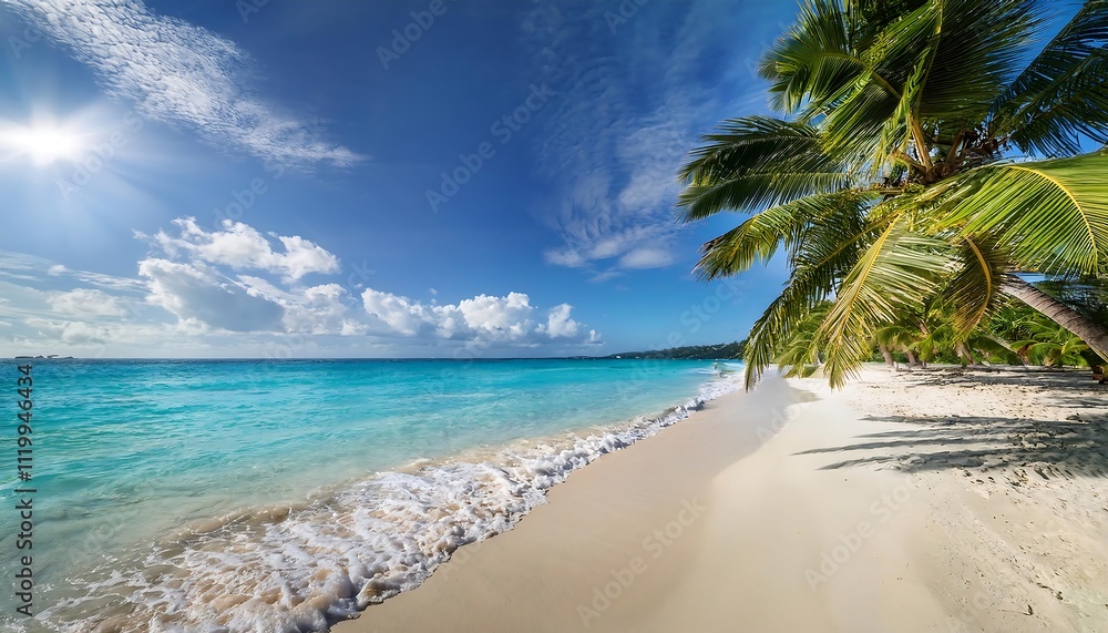 Serene beach with palm trees and clear water. Serene beach with palm trees and clear water.