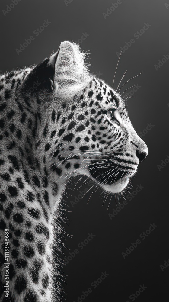 A monochrome profile of a leopard showcasing its distinctive spots and elegant features. A monochrome profile of a leopard showcasing its distinctive spots and elegant features.