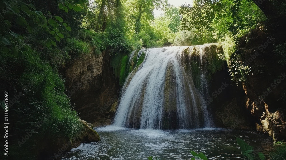 Serene Waterfall Cascading Through Lush Forest Serene Waterfall Cascading Through Lush Forest