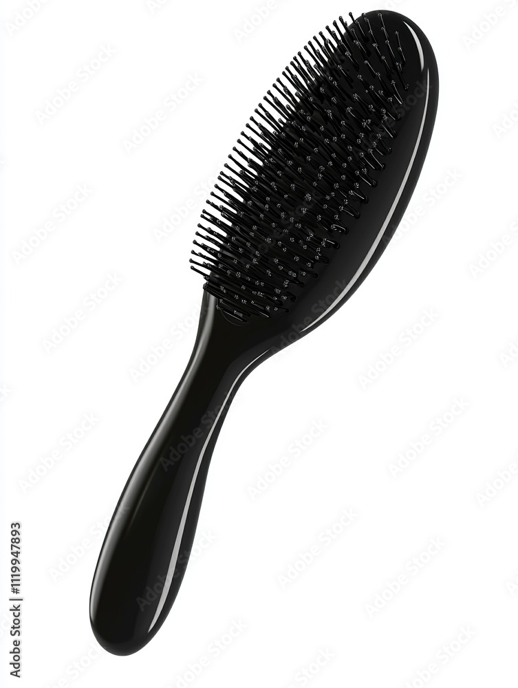 3d black hair brush. Illustration of a girl's comb isolated on a white background. Hairdressing salon accessories. 3d black hair brush. Illustration of a girl's comb isolated on a white background. Hairdressing salon accessories.