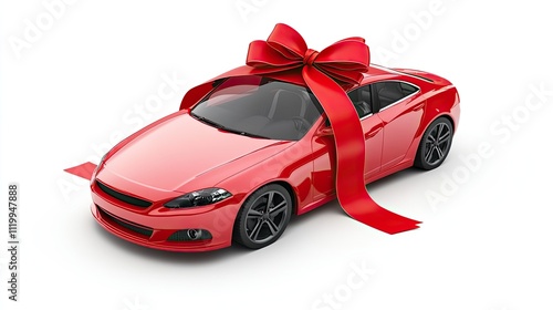 Red car gift, big red bow, surprise.