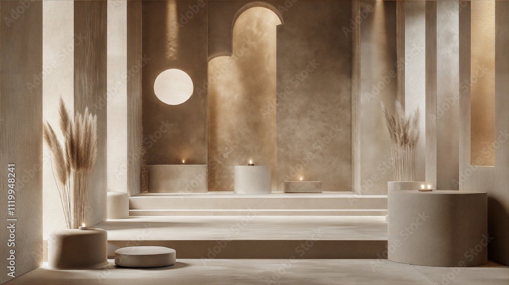 Obraz premium Interior, pedestal, plant, chocolate, mocha mousse, studio photography