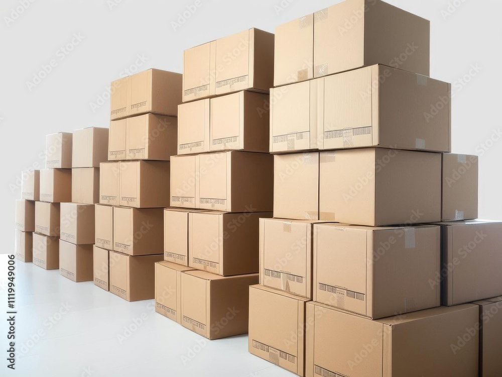 A stack of cardboard boxes arranged neatly, suitable for logistics and storage concepts in a modern workspace. A stack of cardboard boxes arranged neatly, suitable for logistics and storage concepts in a modern workspace.