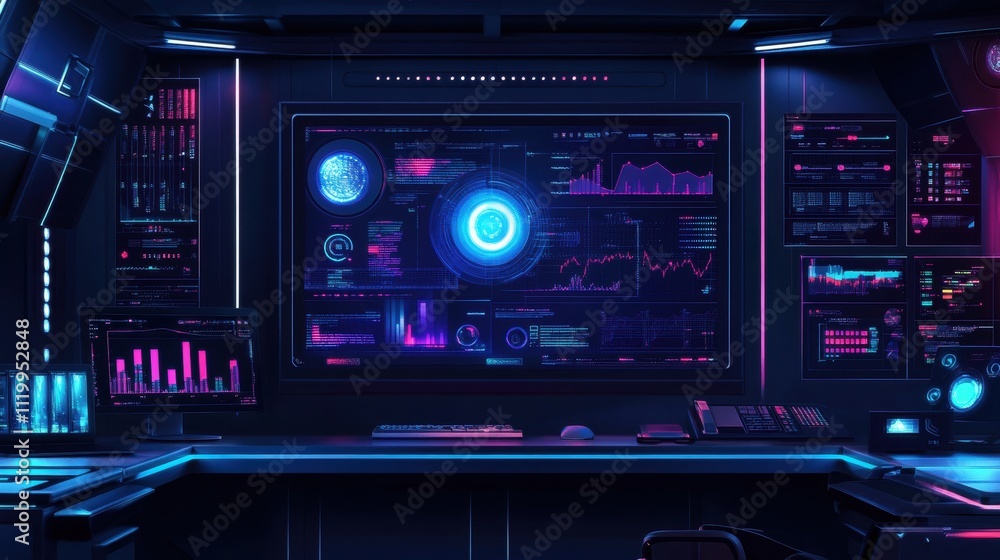 Obraz premium Futuristic Professional Workspace with Large Screen