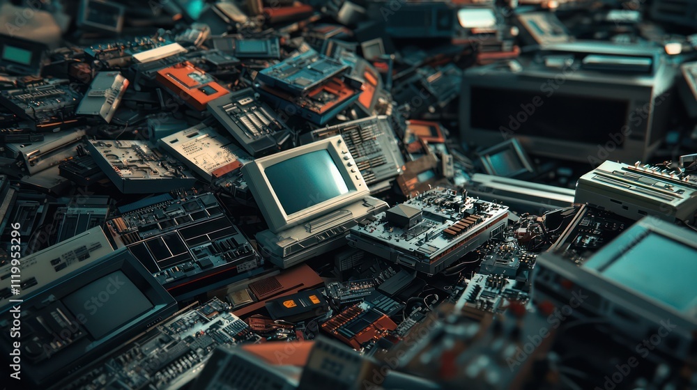A collection of electronic waste piled together. A collection of electronic waste piled together.