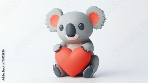 A cute cartoon koala holding a red heart, symbolizing love and affection. photo