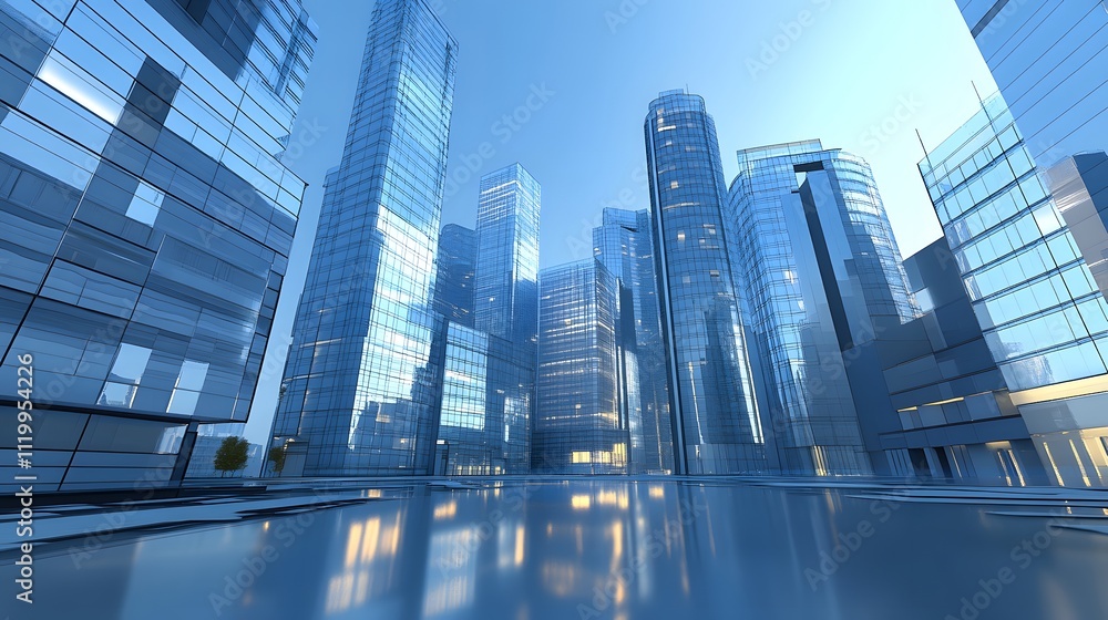 Modern skyscrapers in business district Modern skyscrapers in business district