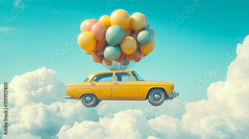風船に吊られて空飛ぶ車