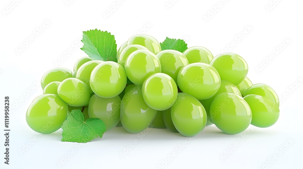 3D Green grapes icon on a white background 3D Green grapes icon on a white background