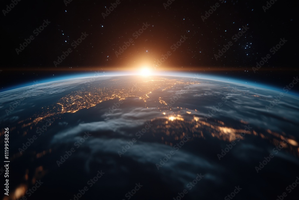 A breathtaking view of a sunrise over Earth, casting beautiful golden hues on the surface and highlighting humanity's resilience and hope amidst the vast universe. A breathtaking view of a sunrise over Earth, casting beautiful golden hues on the surface and highlighting humanity's resilience and hope amidst the vast universe.