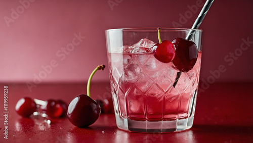 Wallpaper Mural Two glasses of a reddish-pink drink with ice, silver cocktail stirrers, and a chrome coffee pot. Fresh cherries are visible.

 Torontodigital.ca