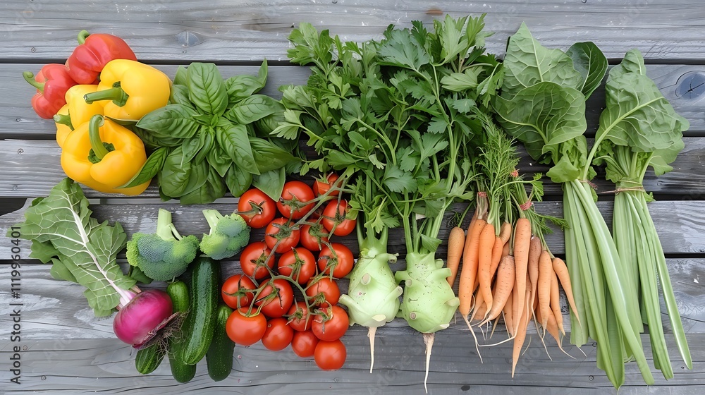 Variety of fresh vegetables from a farmers market Variety of fresh vegetables from a farmers market