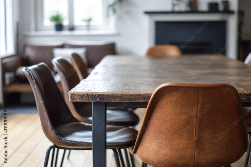 Wooden Dining Table with Leather Chairs Wooden Dining Table with Leather Chairs