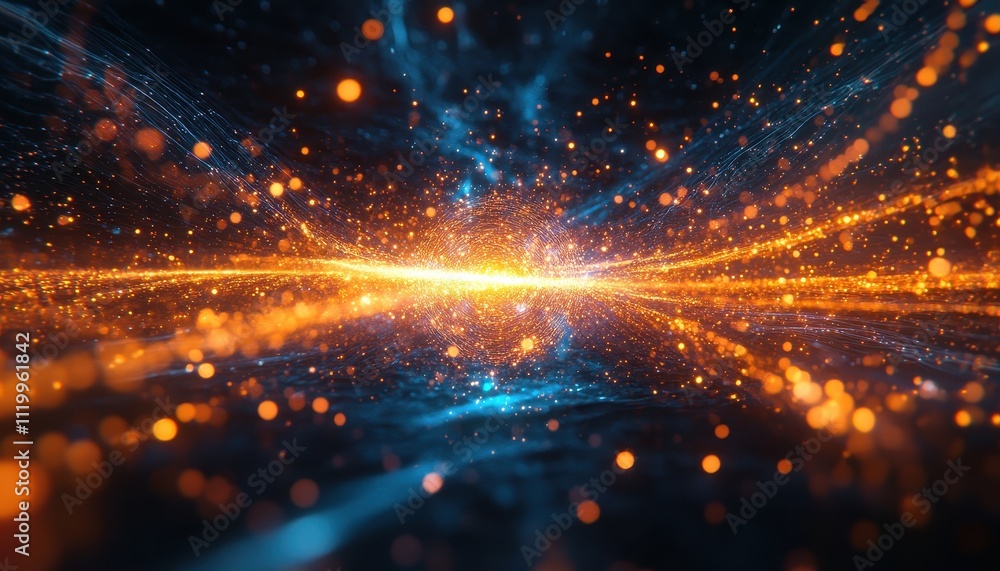 Fototapeta premium Abstract Orange and Blue Light Particle Stream