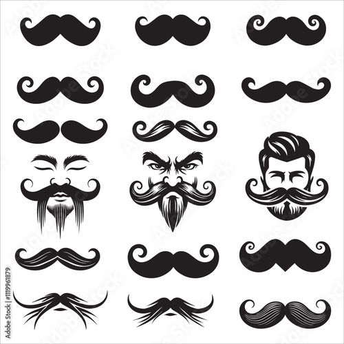 Set of mustaches with different styles