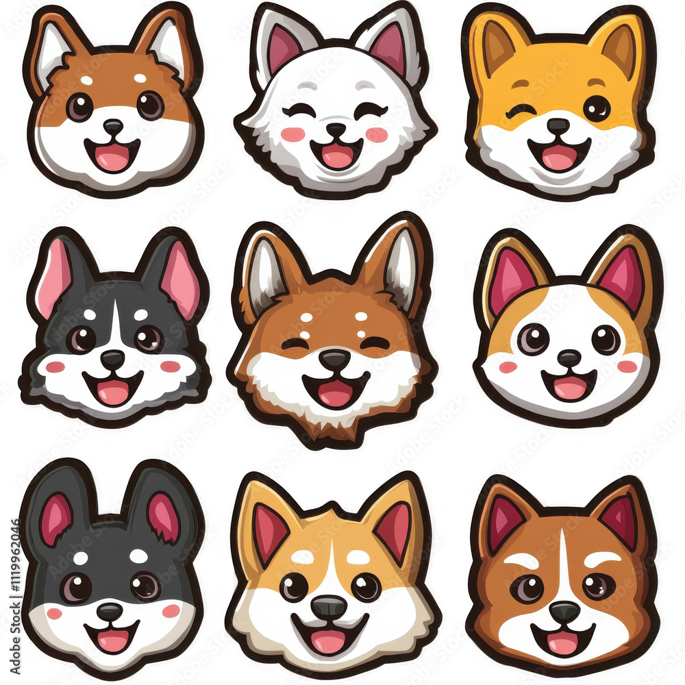 Charming Shiba Inu Sticker Collection: 9 Unique Designs with Vibrant Colors and Expressions Charming Shiba Inu Sticker Collection: 9 Unique Designs with Vibrant Colors and Expressions