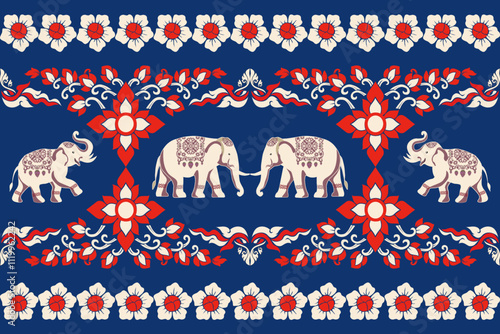 elephants pattern, mandala
Beautiful Thailand,thai pattern,seamless,Traditional,ethnic,fabric pattern for textiles,rugs, wallpaper,clothing, sarong,batik,wrap,embroidery,print,background,cover, illust