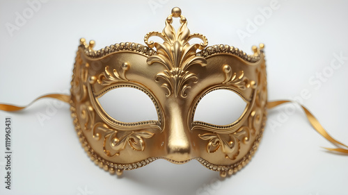 Luxury venetian mask on white background. Carnival masquerade fantasy mask.