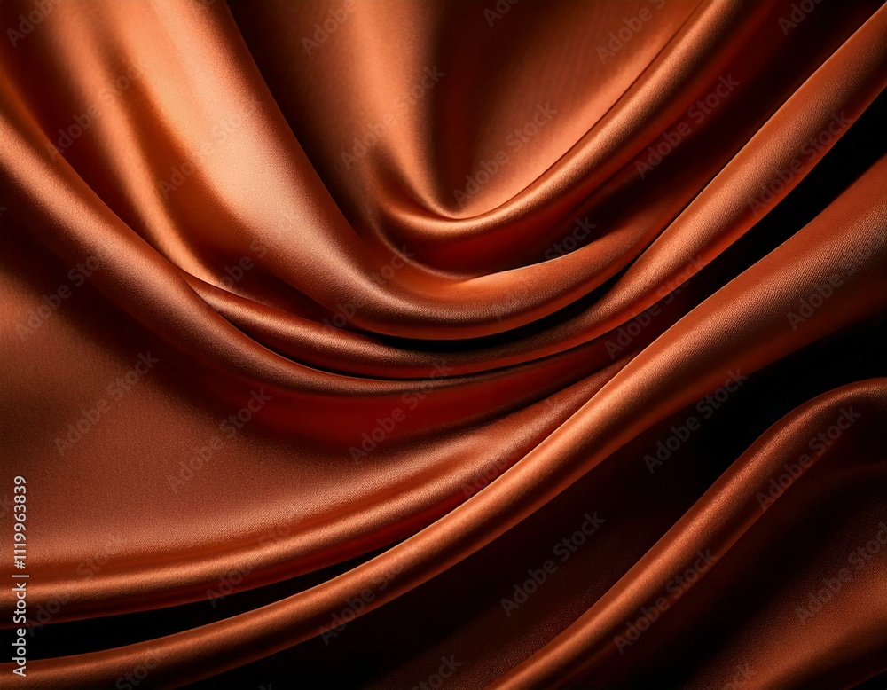 Fototapeta premium Generated image. Metallic mocha mousse silk fabric showcasing smooth, flowing waves, a luxurious shimmering texture, evoking elegance, sophistication, beauty, timelessness, grace, softness, allure, sh