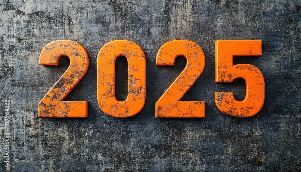 Fototapeta premium Rusty Orange Numbers Two Thousand Twenty Five