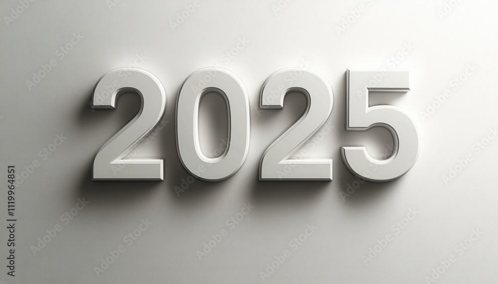 White Numbers Two Thousand Twenty Five on White Background White Numbers Two Thousand Twenty Five on White Background