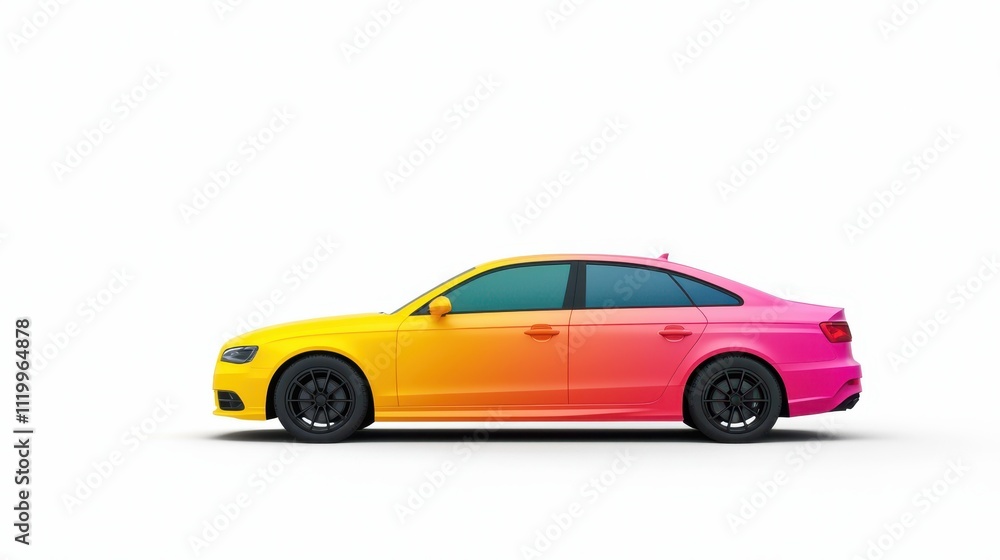 Innovative car body work showcasing a vibrant rainbow gradient design Innovative car body work showcasing a vibrant rainbow gradient design