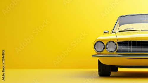Classic yellow car showcasing vibrant bodywork against a matching yellow background