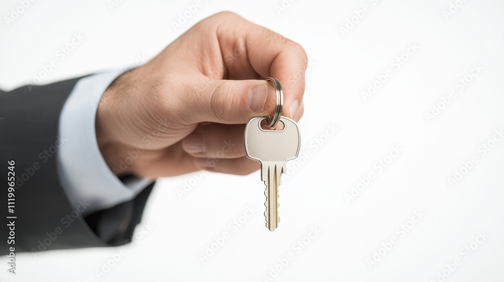 Close-up of a professional handing over a key in a modern setting Close-up of a professional handing over a key in a modern setting
