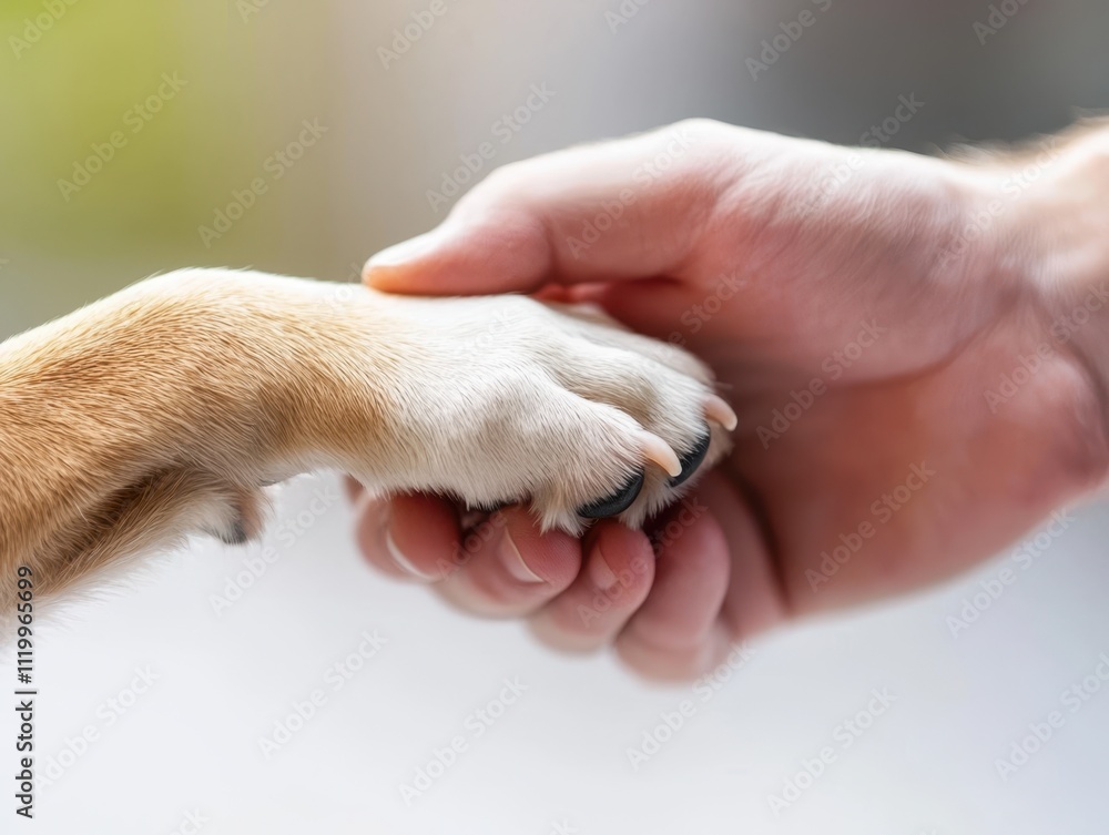 Dog shows trust to veterinarian with gentle paw gesture during a checkup Dog shows trust to veterinarian with gentle paw gesture during a checkup