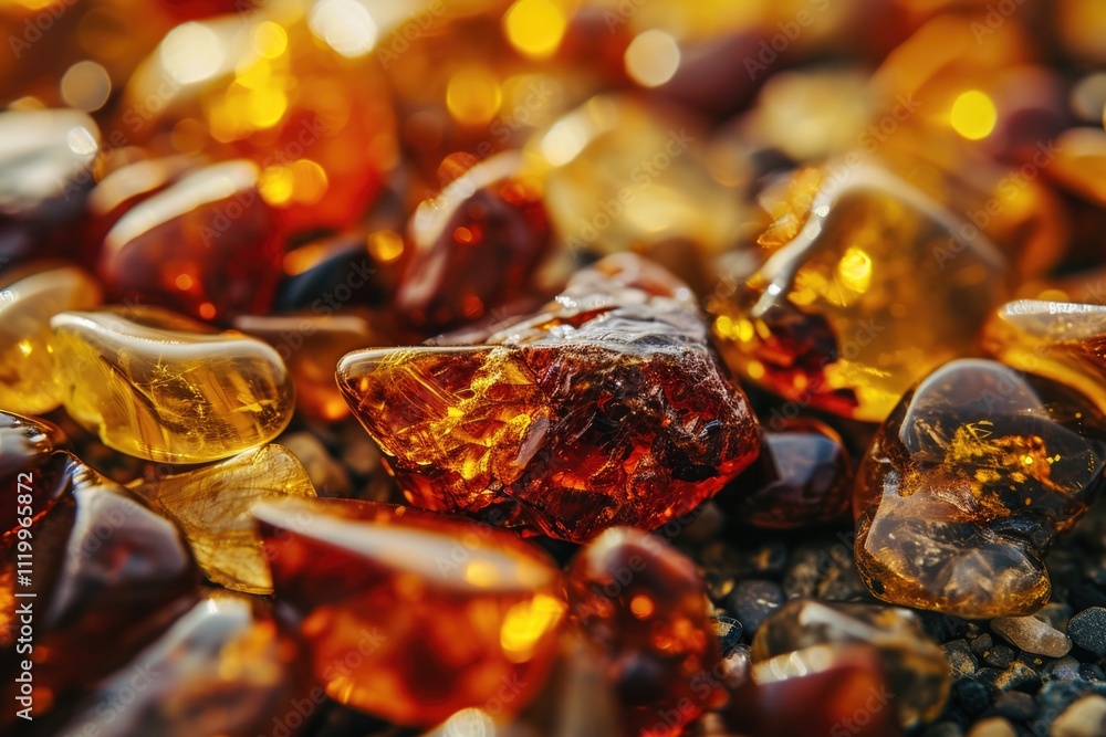 Baltic Amber Close-Up: Precious Gemstones in Stunning Yellow Hues Baltic Amber Close-Up: Precious Gemstones in Stunning Yellow Hues