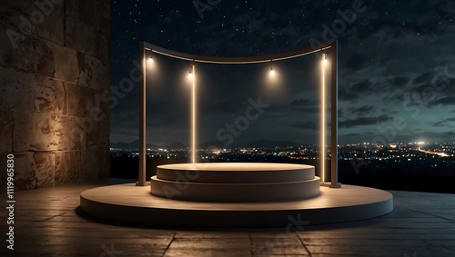 Illuminated Platform Overlooking Night Cityscape