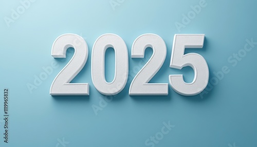 White 2025 Number on Light Blue Background