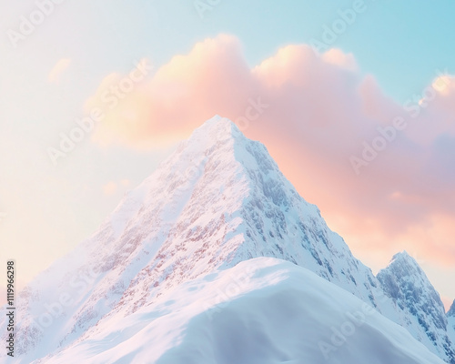 Obraz na płótnie Snowy mountain peak with a pink coloured cloud right above at sunrise. w salonie