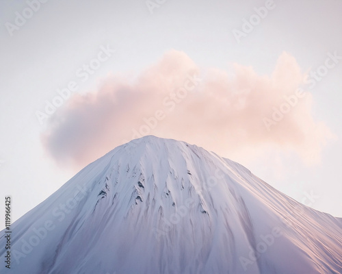 Obraz na płótnie Snowy mountain summit with a cloud right above at sunrise. w salonie