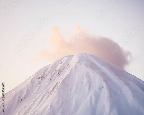 Obraz na płótnie Snowy mountain summit with a cloud right above at sunrise. w salonie