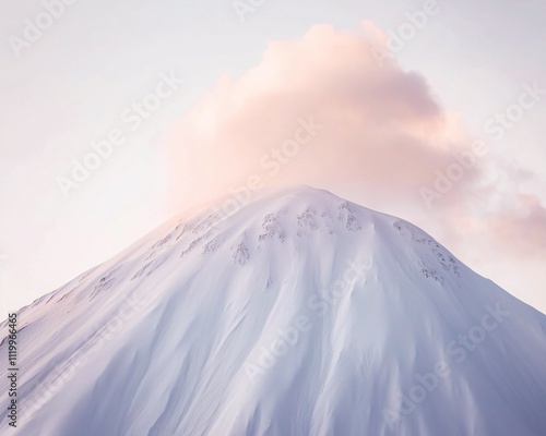Obraz na płótnie Snowy mountain summit with a cloud right above at sunrise. w salonie