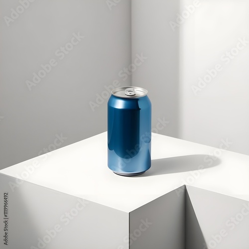 Blue canned drink packaging