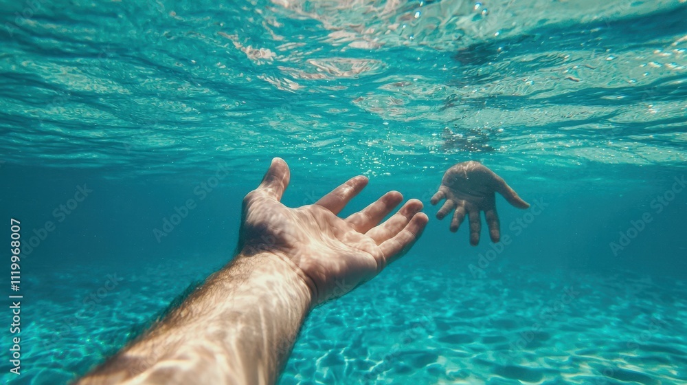 Fototapeta premium Reaching out for help underwater during a life-threatening situation