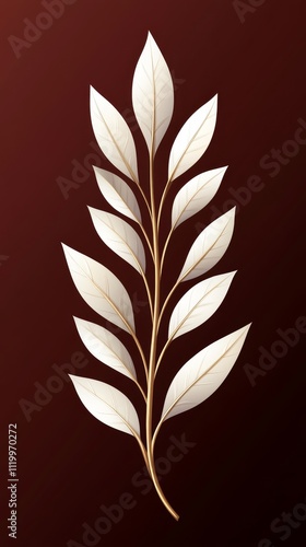 A stylized, white branch with many leaves on a maroon background. photo