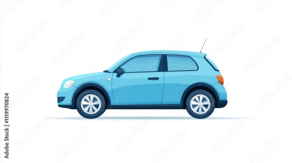 Whimsical cartoon car in bright blue color isolated on a simple background Whimsical cartoon car in bright blue color isolated on a simple background