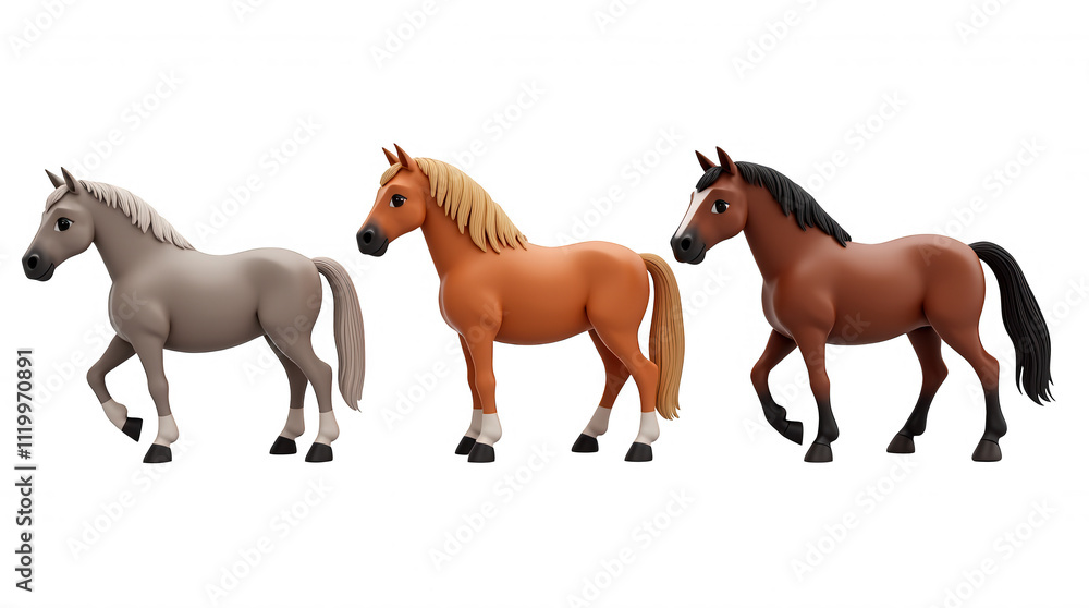 Three Cartoon Horses on Transparent Background for Crafting and Design Projects Three Cartoon Horses on Transparent Background for Crafting and Design Projects