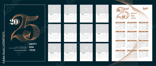Calendar 2025 corporate design template vector. 2025 Calendar gift and wish.