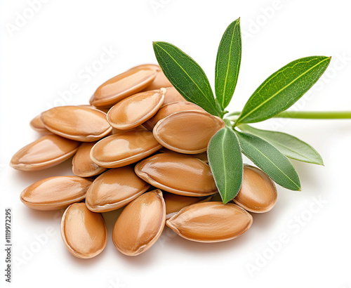 Flax seed pods isolated against a clean white background