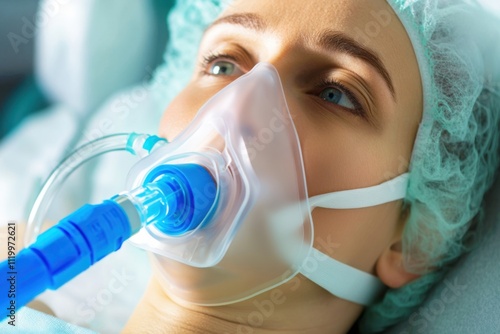 Patient receiving medical care with oxygen mask in hospital setting during daytime hours